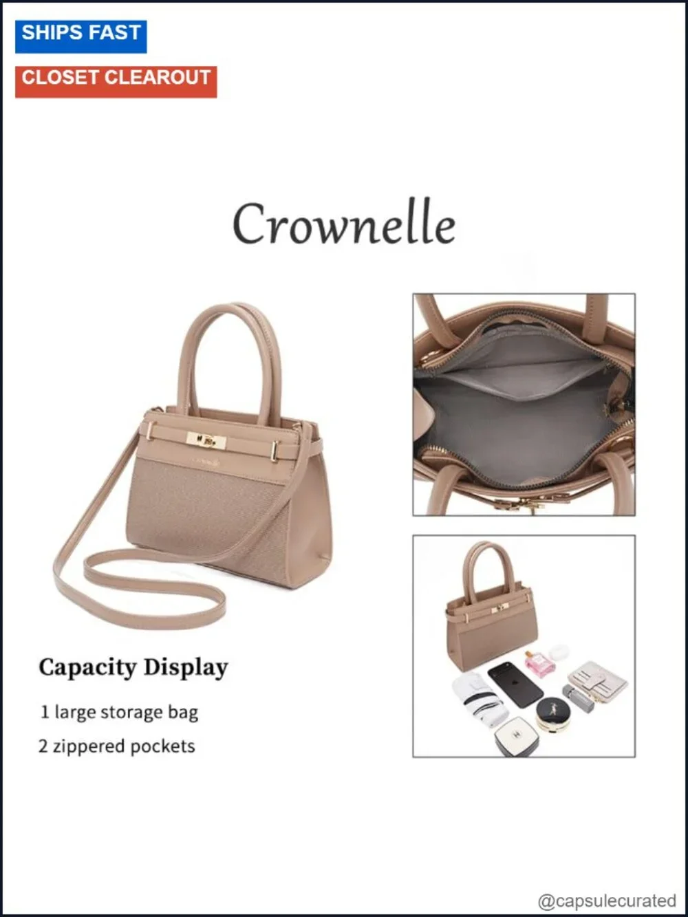 Vegan Leather Satchel Handbag with Metal Lock, Top Handle Crossbody, Work Purse